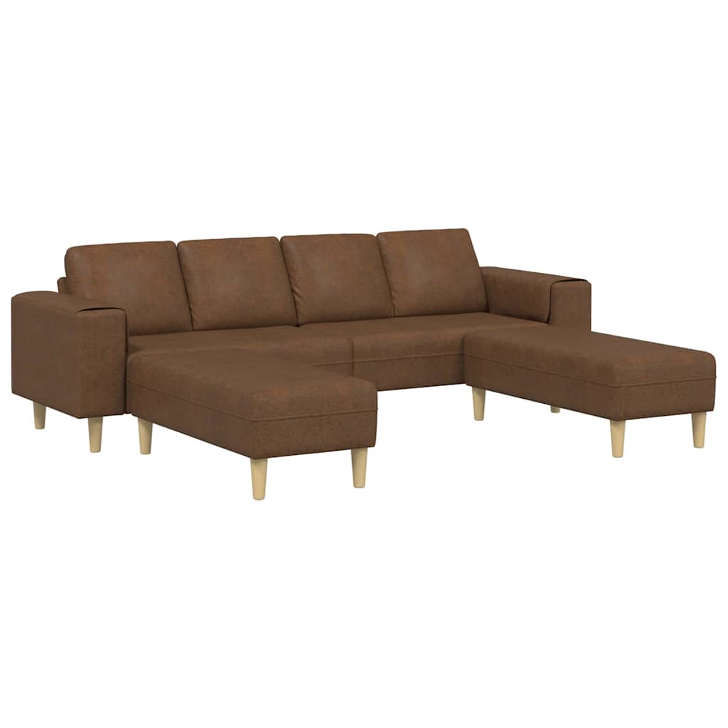 Sofa Set Brown Faux suede leather